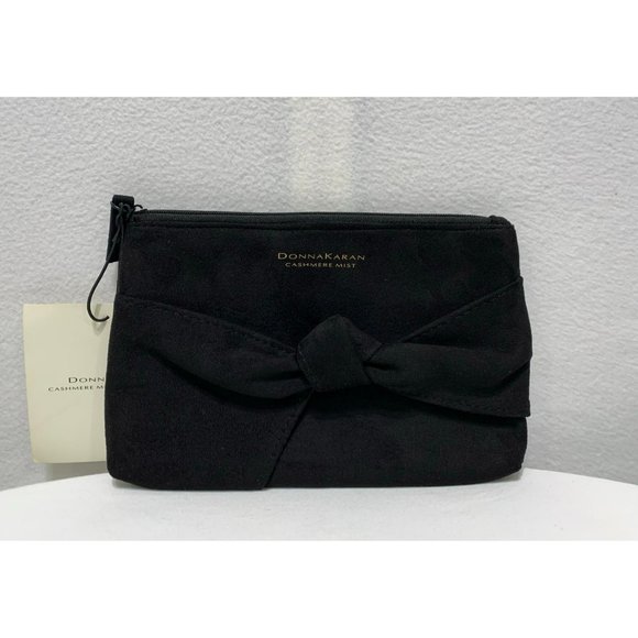 NWT Donna Karan Cashmere Mist Cosmetic Case Makeup Bag Black Bow - Picture 1 of 6